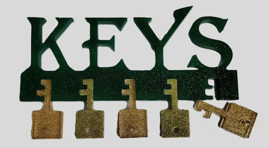 **Handcrafted Green Glitter "KEYS" Resin Key Rack - Gold Glitter Key Holder Decor | Crazy Chaotic Crafter**