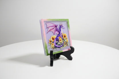 **Handcrafted Purple Sunflower Dragon Resin Plaque - Whimsical Summer Fantasy Decor | Crazy Chaotic Crafter**