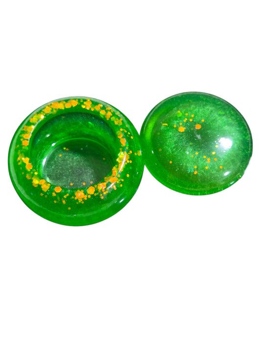Green with Gold Accent Handcrafted Resin Bubble Jar