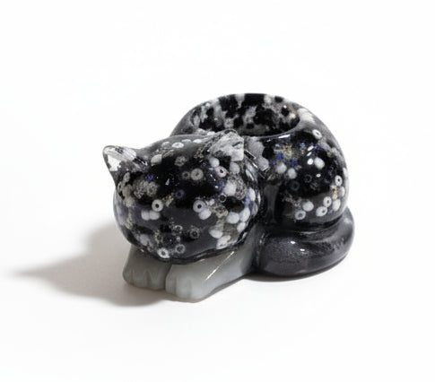 Black and White Beaded Resin Cat Tealight Holder