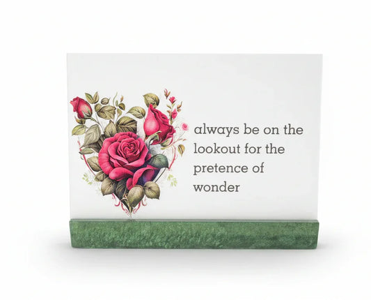 **Handcrafted Floral Heart Resin Plaque - "Pretense of Wonder" Inspirational Quote Art | Romantic Rose Decor by Crazy Chaotic Crafter**
