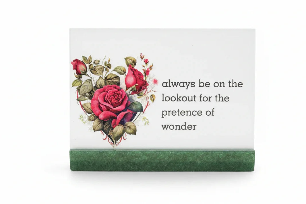 **Handcrafted Floral Heart Resin Plaque - "Pretense of Wonder" Inspirational Quote Art | Romantic Rose Decor by Crazy Chaotic Crafter**