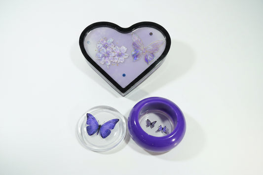 *Handcrafted Lavender Butterfly & Blossom Resin Heart Plaque with Matching Trinket Jar – 2-Piece Purple Art Set | Whimsical Gift for Her | Crazy Chaotic Crafter*