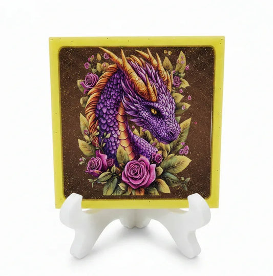 *Handcrafted Purple Amethyst Dragon Resin Plaque – Floral Fantasy Wall Art | Mystical Gothic Home Decor | Crazy Chaotic Crafter*