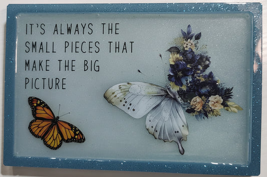 **Handcrafted "Small Pieces" Butterfly Resin Plaque - Inspirational Monarch Wall Art | Shimmering Botanical Decor by Crazy Chaotic Crafter**