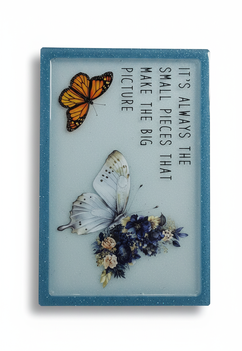 **Handcrafted "Small Pieces" Butterfly Resin Plaque - Inspirational Monarch Wall Art | Shimmering Botanical Decor by Crazy Chaotic Crafter**