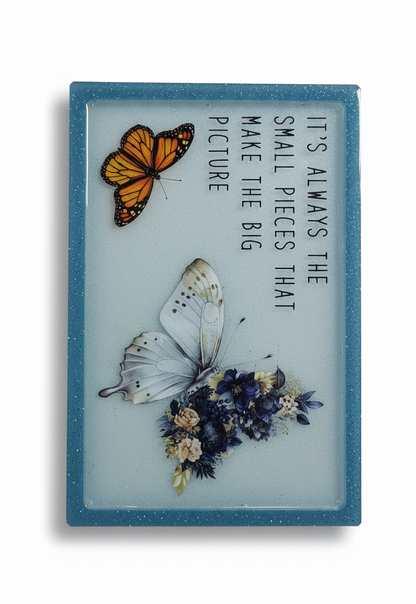 **Handcrafted "Small Pieces" Butterfly Resin Plaque - Inspirational Monarch Wall Art | Shimmering Botanical Decor by Crazy Chaotic Crafter**