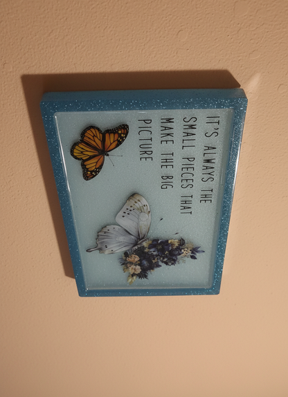 **Handcrafted "Small Pieces" Butterfly Resin Plaque - Inspirational Monarch Wall Art | Shimmering Botanical Decor by Crazy Chaotic Crafter**