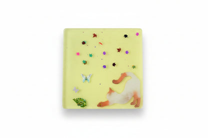 **Handcrafted Yellow Springtime Cat Resin Coaster Set with Holder - Whimsical Feline Table Decor | Crazy Chaotic Crafter**