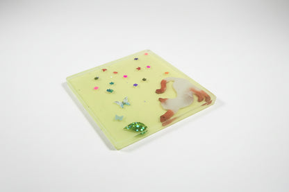 **Handcrafted Yellow Springtime Cat Resin Coaster Set with Holder - Whimsical Feline Table Decor | Crazy Chaotic Crafter**