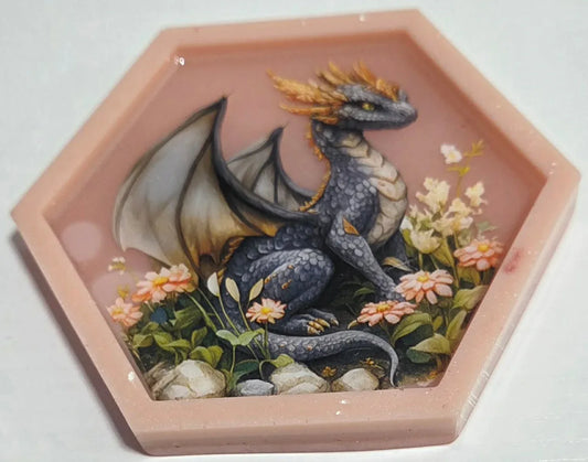 **Handcrafted Black & Amber Dragon Resin Hexagon Plaque - Wildflower Fantasy Art | Crazy Chaotic Crafter**