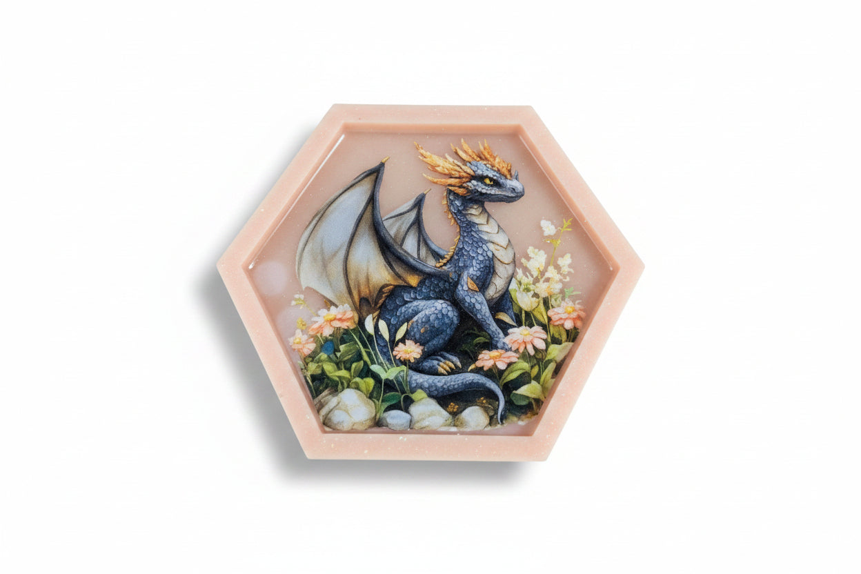 **Handcrafted Black & Amber Dragon Resin Hexagon Plaque - Wildflower Fantasy Art | Crazy Chaotic Crafter**