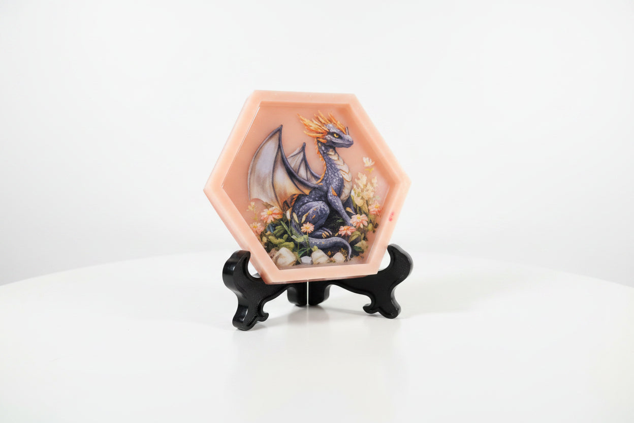 **Handcrafted Black & Amber Dragon Resin Hexagon Plaque - Wildflower Fantasy Art | Crazy Chaotic Crafter**