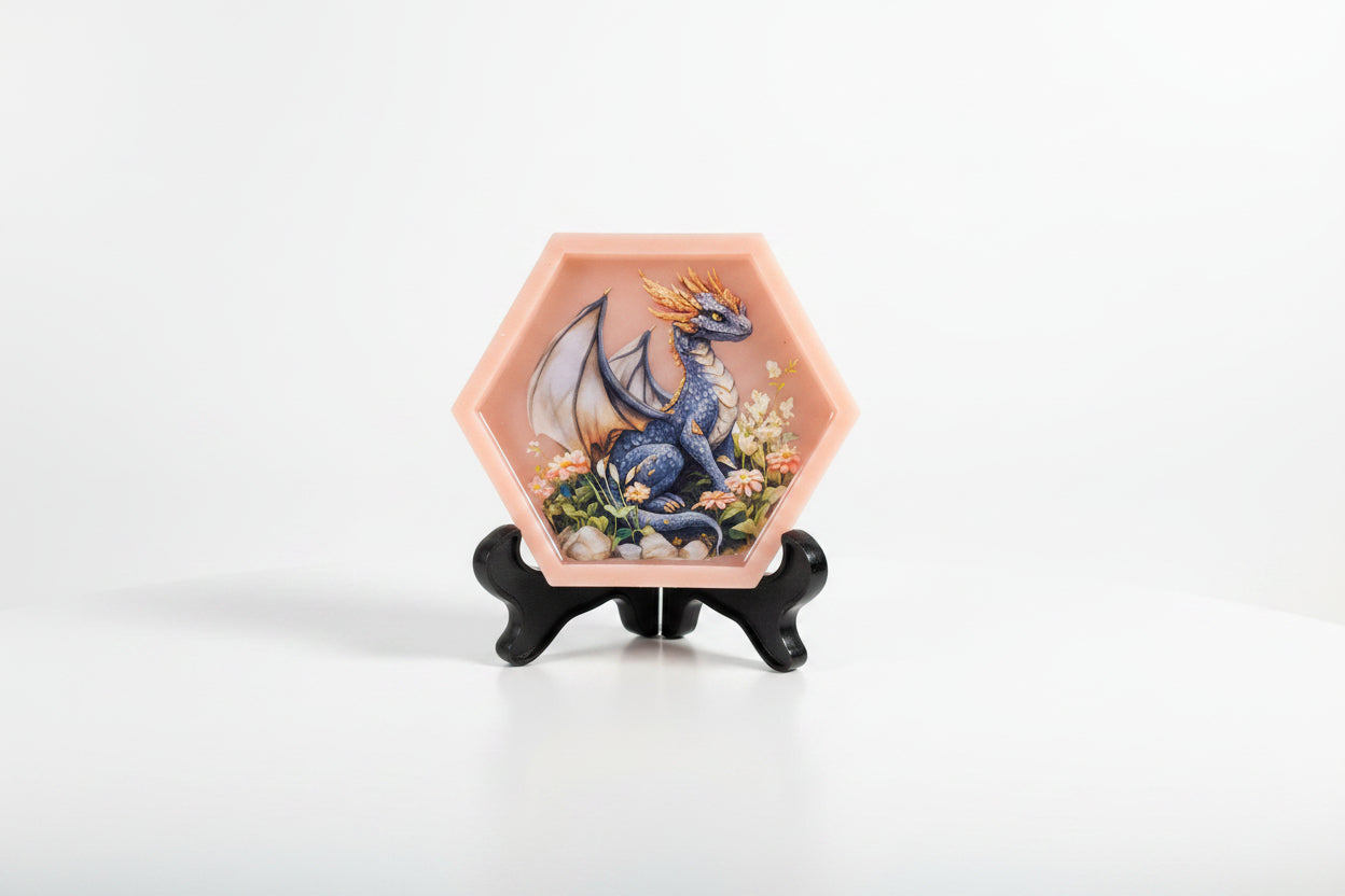 **Handcrafted Black & Amber Dragon Resin Hexagon Plaque - Wildflower Fantasy Art | Crazy Chaotic Crafter**