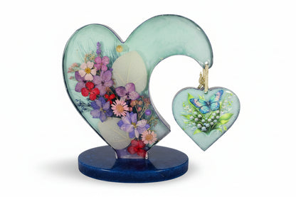 *Handcrafted Floral Heart Resin Sculpture with Dangling Butterfly Charm – Real Dried Flower Art | Botanical Whimsy Home Decor | Crazy Chaotic Crafter*