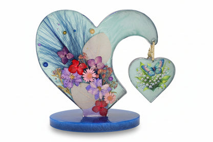 *Handcrafted Floral Heart Resin Sculpture with Dangling Butterfly Charm – Real Dried Flower Art | Botanical Whimsy Home Decor | Crazy Chaotic Crafter*