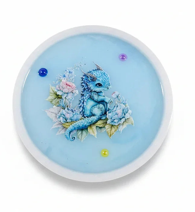 Round Pastel Dragons with White Frame Trinket Tray or Wall Decor