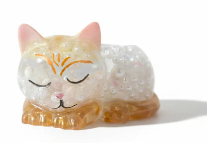 **Handcrafted Sleeping Cat Resin Figurine with Iridescent Pearl Bead Inlay | Calico Aesthetic Kitten Decor by Crazy Chaotic Crafter**