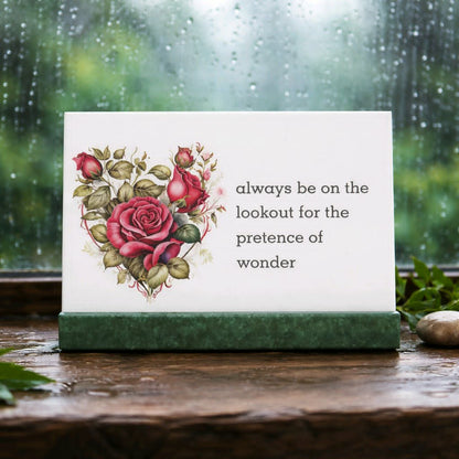 **Handcrafted Floral Heart Resin Plaque - "Pretense of Wonder" Inspirational Quote Art | Romantic Rose Decor by Crazy Chaotic Crafter**