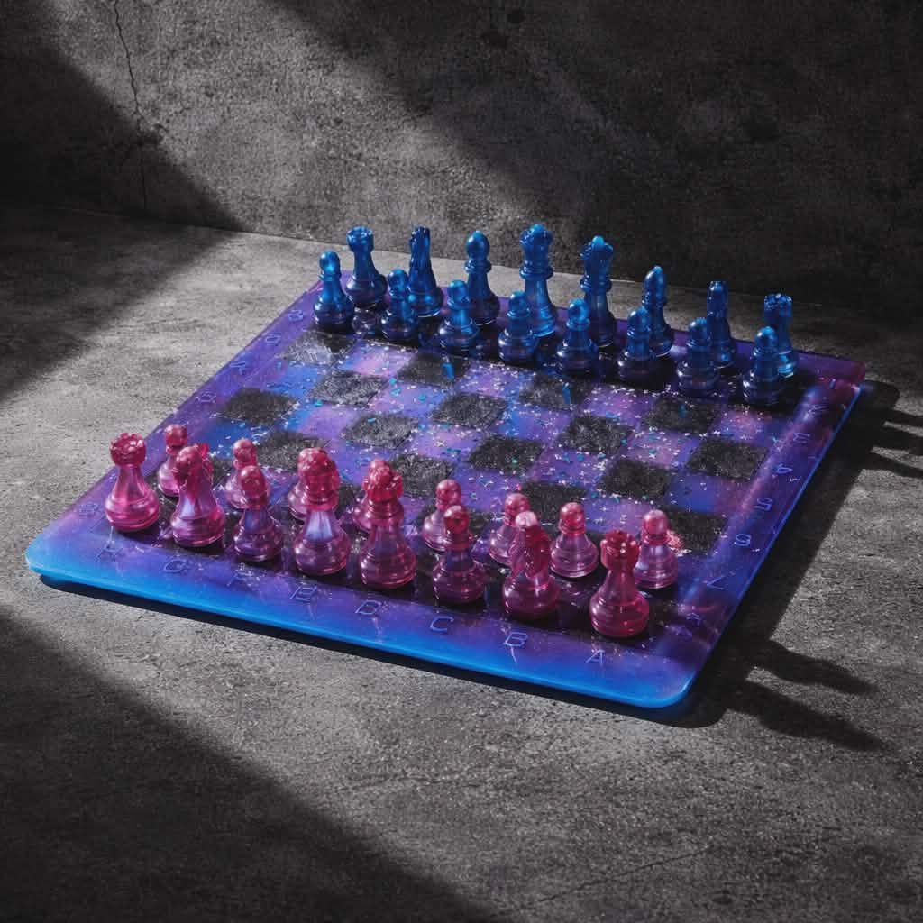 **Handcrafted Galaxy Resin Chess Set - Cosmic Purple & Blue Celestial Game Board | Luxury OOAK Art by Crazy Chaotic Crafter**
