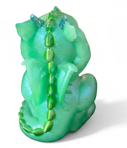 **Handcrafted Iridescent Baby Dragon Figurine Set of 3 - Blue, Teal, Purple | Whimsical Fantasy Decor Bundle by Crazy Chaotic Crafter**