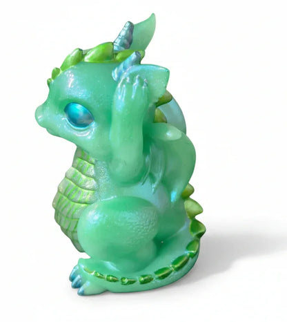 **Handcrafted Iridescent Baby Dragon Figurine Set of 3 - Blue, Teal, Purple | Whimsical Fantasy Decor Bundle by Crazy Chaotic Crafter**