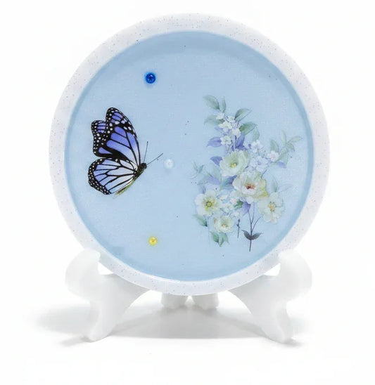Round Light Blue Butterfly Display Piece with Cobalt Blue Stash Jar | Crazy Chaotic Crafter