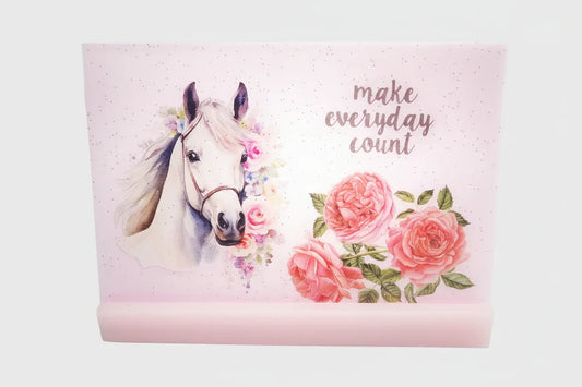 **Handcrafted Floral Horse Resin Plaque - "Make Everyday Count" Inspirational Wall Art | Peach Pink Decor by Crazy Chaotic Crafter**
