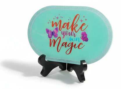 **Handcrafted "Make Your Own Magic" Resin Trinket Tray - Teal Butterfly Jewelry Dish | Inspirational Vanity Decor by Crazy Chaotic Crafter**