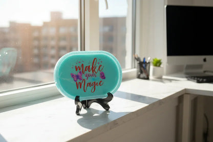 **Handcrafted "Make Your Own Magic" Resin Trinket Tray - Teal Butterfly Jewelry Dish | Inspirational Vanity Decor by Crazy Chaotic Crafter**