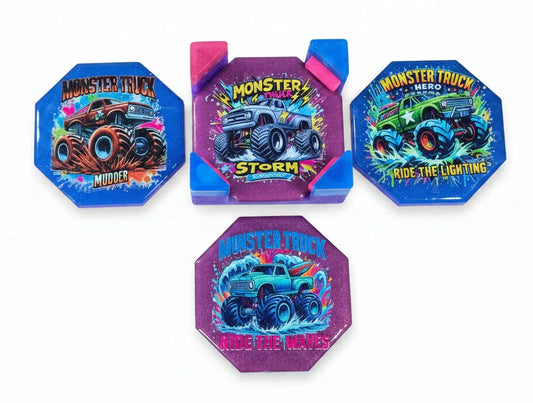 Monster Truck Coaster Set with Holder