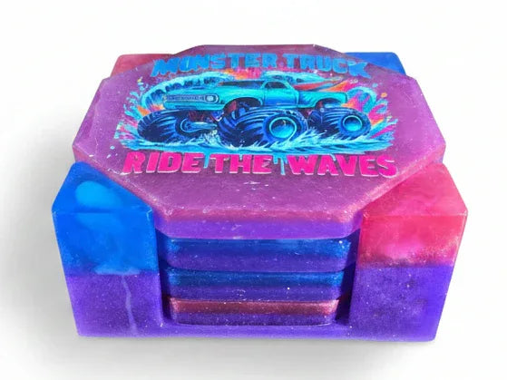 Monster Truck Coaster Set with Holder