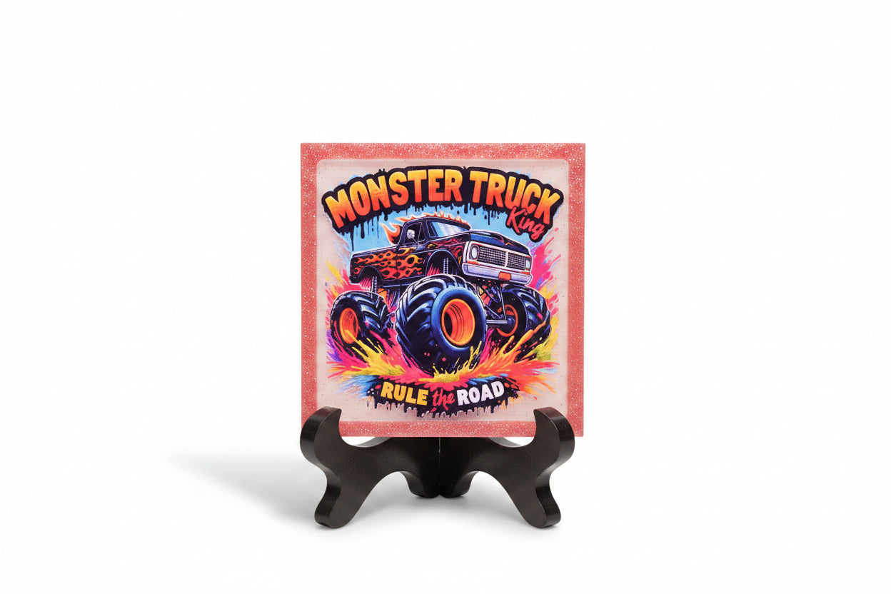 *Handcrafted "Monster Truck King" Resin Art Plaque – Rule the Road Monster Truck Wall Decor | Kids Room & Playroom Art | Crazy Chaotic Crafter*