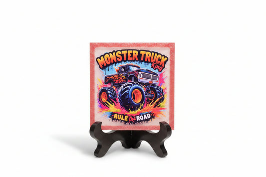 *Handcrafted "Monster Truck King" Resin Art Plaque – Rule the Road Monster Truck Wall Decor | Kids Room & Playroom Art | Crazy Chaotic Crafter*