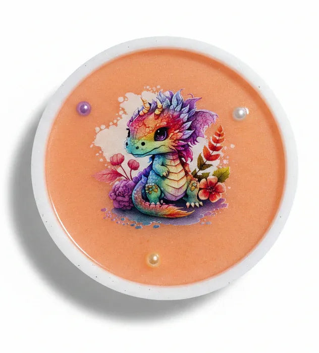 Round Pastel Dragons with White Frame Trinket Tray or Wall Decor