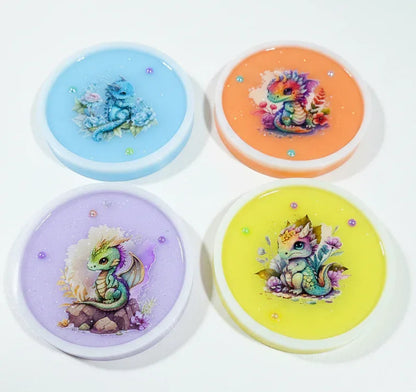 Round Pastel Dragons with White Frame Trinket Tray or Wall Decor