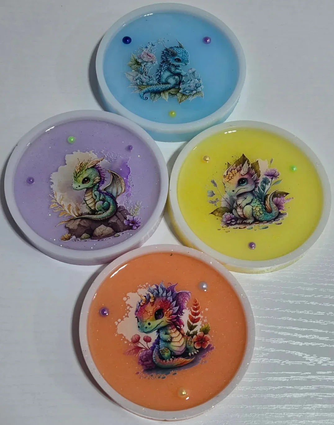 Round Pastel Dragons with White Frame Trinket Tray or Wall Decor