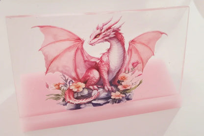**Handcrafted Pink Botanical Dragon Resin Plaque - Shimmering Fantasy Home Decor | Crazy Chaotic Crafter**