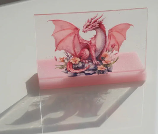 **Handcrafted Pink Botanical Dragon Resin Plaque - Shimmering Fantasy Home Decor | Crazy Chaotic Crafter**