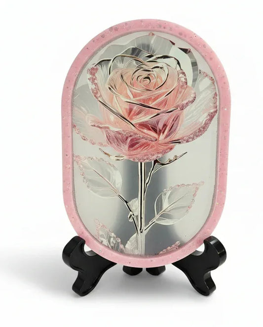 Elegant Oblong Pink Rose Design Tray