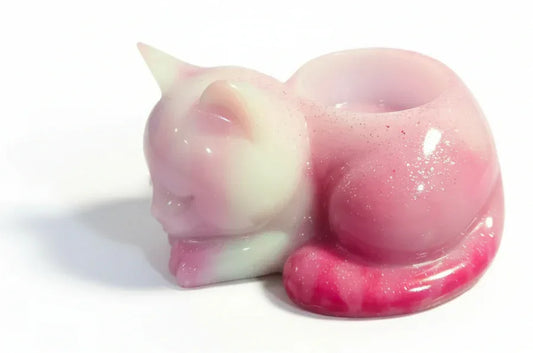 **Handcrafted Shimmering Cat Tealight Holder - Whimsical "Warming Paws" Resin Candle Dish | Gift for Cat Lovers by Crazy Chaotic Crafter**