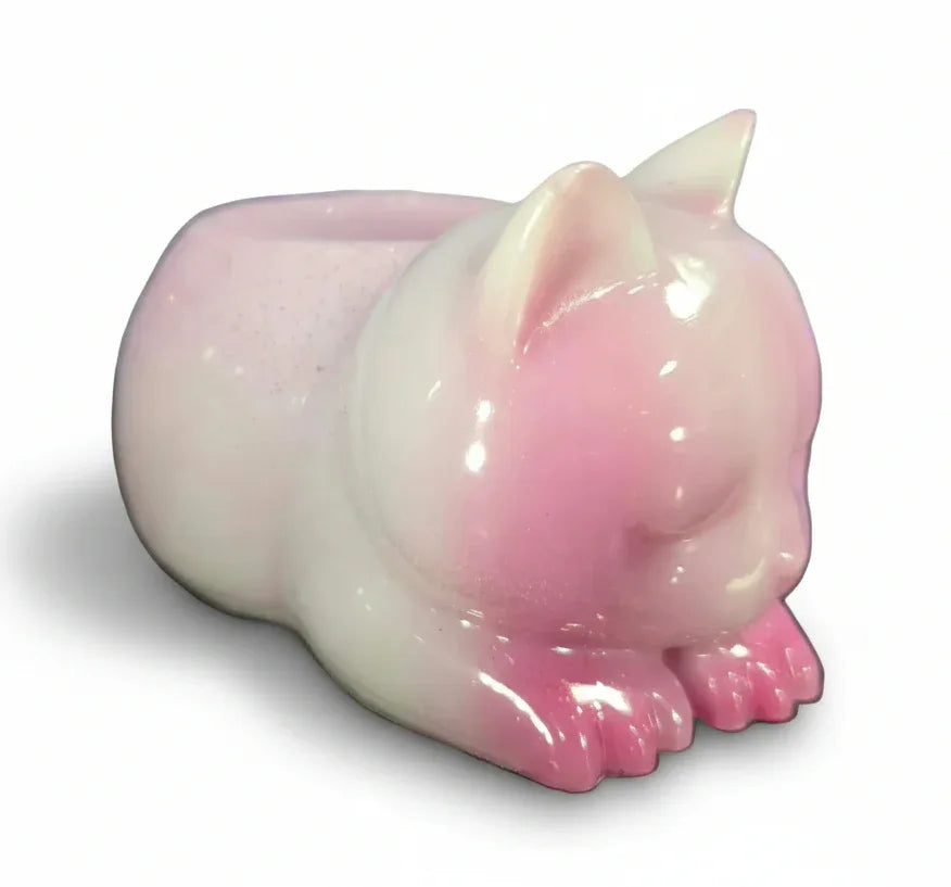 **Handcrafted Shimmering Cat Tealight Holder - Whimsical "Warming Paws" Resin Candle Dish | Gift for Cat Lovers by Crazy Chaotic Crafter**