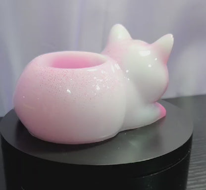 **Handcrafted Shimmering Cat Tealight Holder - Whimsical "Warming Paws" Resin Candle Dish | Gift for Cat Lovers by Crazy Chaotic Crafter**