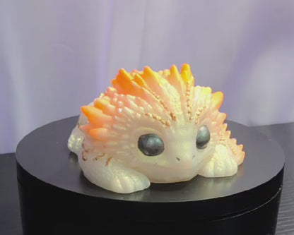 **Hand-Painted Pearlescent Dragon Hatchling Figurine - Sunset Orange & Gold Fantasy Creature Decor**