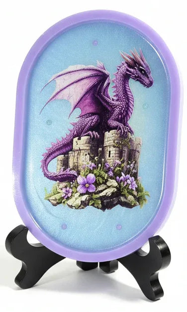 Oblong Purple Frame Dragon Tray or Wall Decor
