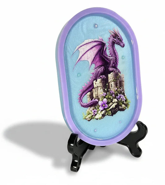 Oblong Purple Frame Dragon Tray or Wall Decor