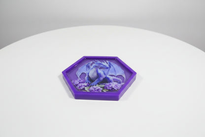 Hexagon Purple Dragon on Purple Trinket Tray or Wall Decor