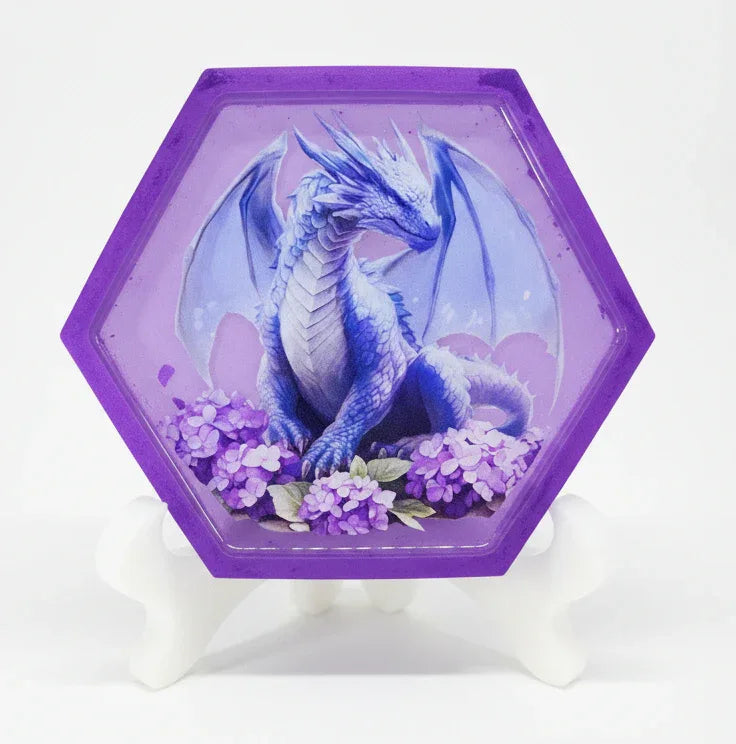 Hexagon Purple Dragon on Purple Trinket Tray or Wall Decor