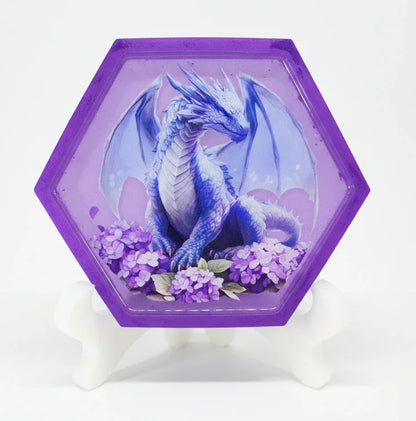 Hexagon Purple Dragon on Purple Trinket Tray or Wall Decor
