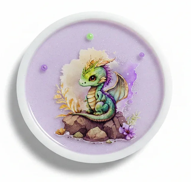 Round Pastel Dragons with White Frame Trinket Tray or Wall Decor